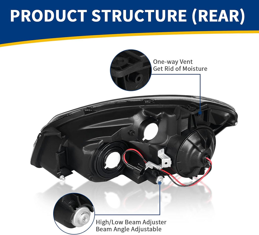 Headlight Assembly Compatible with 2005 2006 Altima Black Housing Amber Reflector Z279
