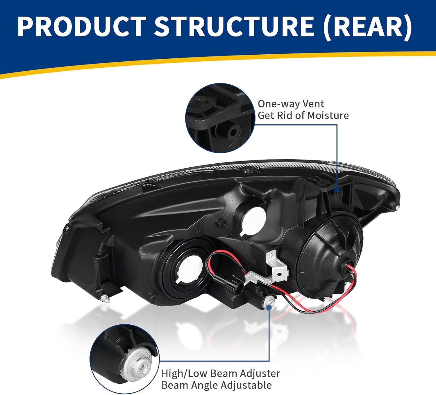 Headlight Assembly Compatible with 2005 2006 Altima Black Housing Amber Reflector Z279