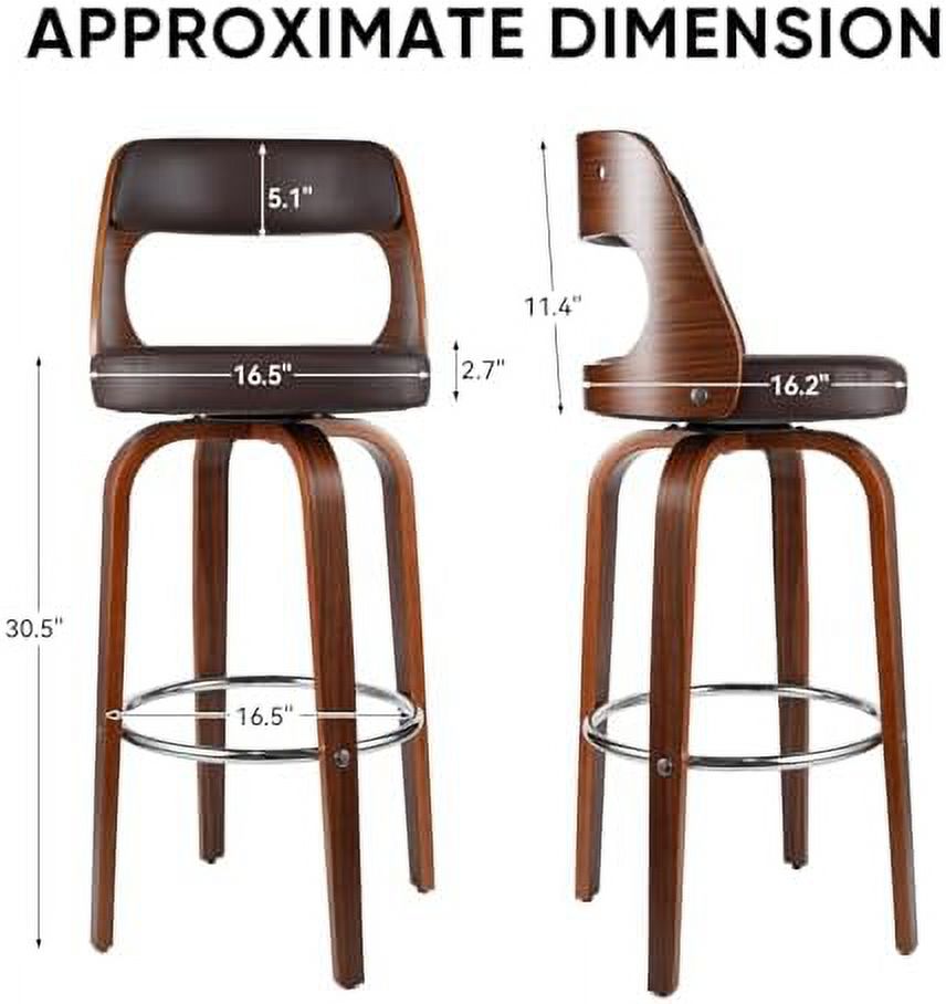 Swivel Barstools with Walnut Finish Wooden Back and Legs (Brown) N7353