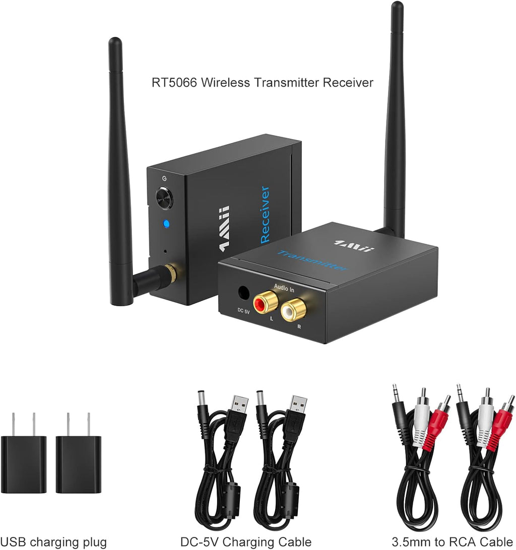Wireless Transmitter Receiver Audio, 2.4GHz Long Range Audio Transmitter and Receiver Low Delay, RCA Out/in 320ft X311257