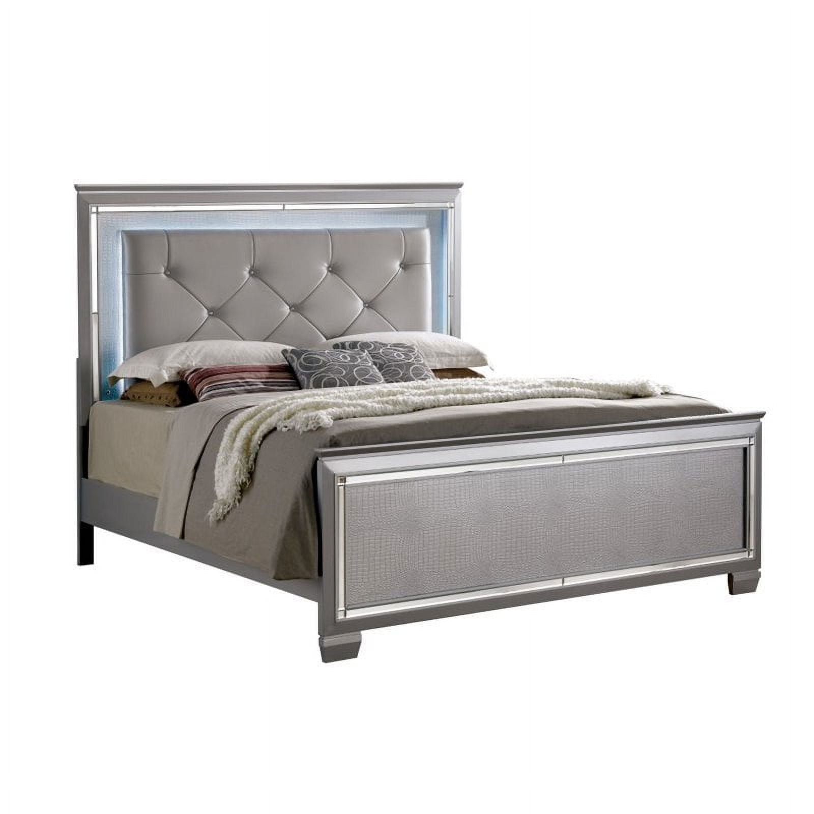 King Faux Leather LED Panel Bed P332