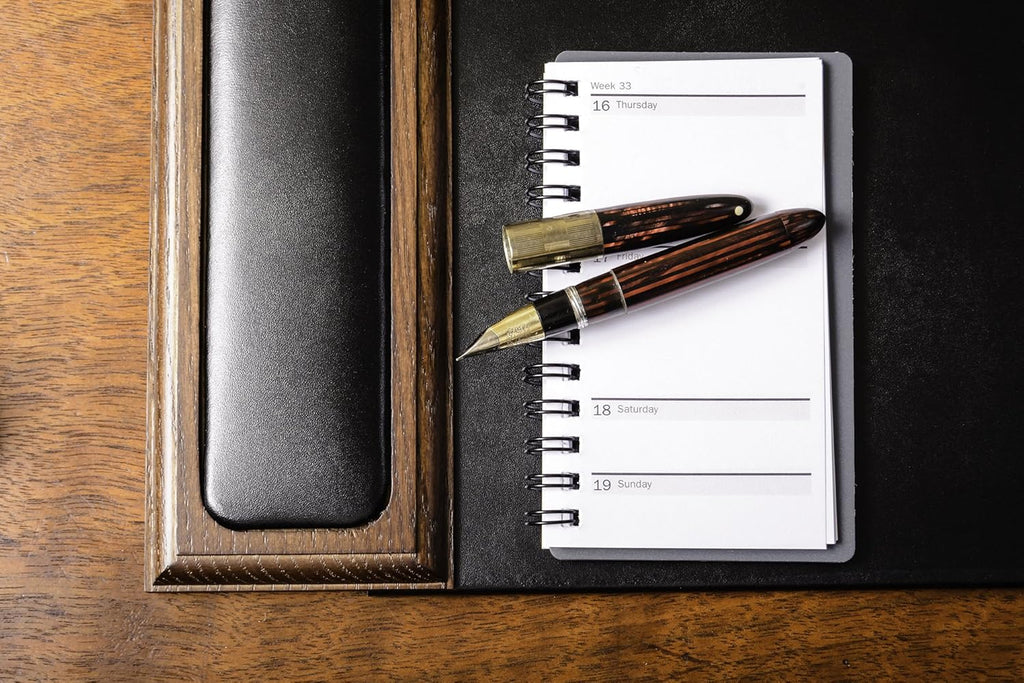 Walnut & Black Leather Desk Pad Q43245