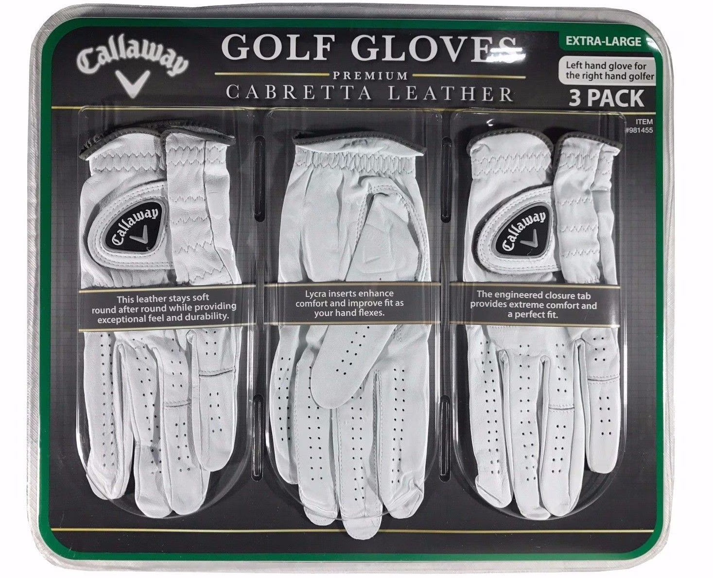 3 Pack Left Hand Cabretta Leather Golf Gloves C2180