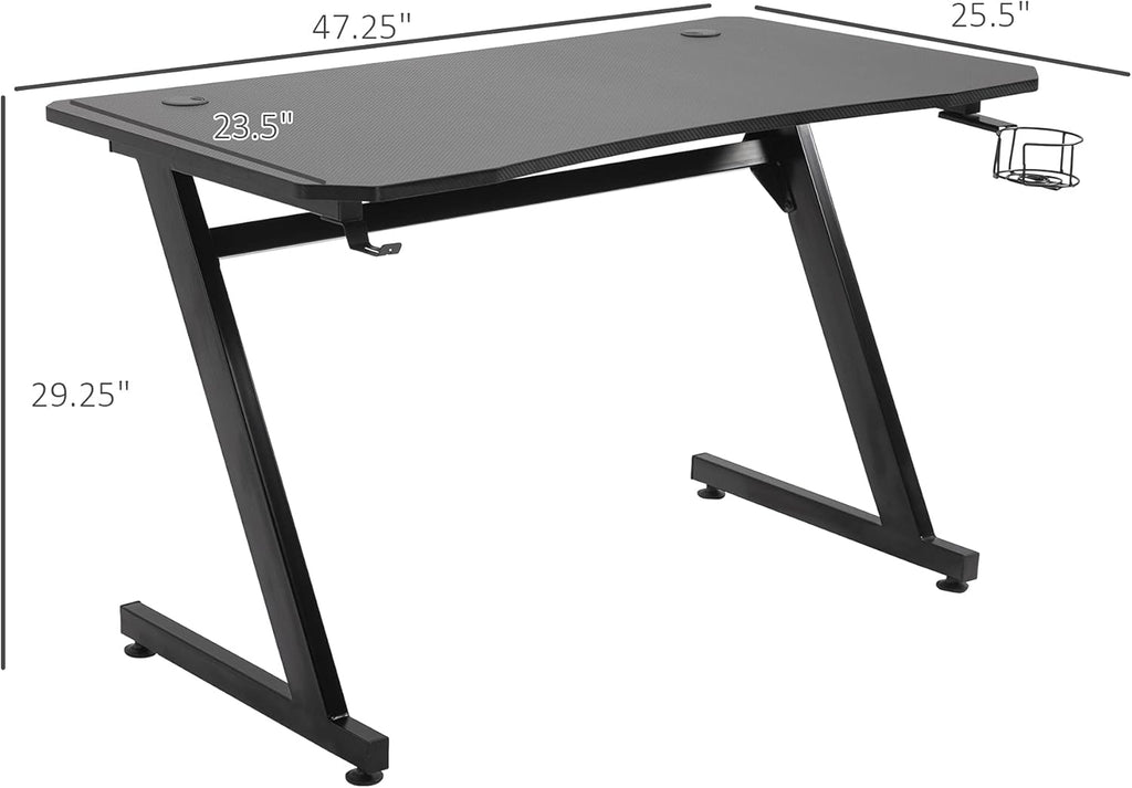 Black Gaming Desk with Cup Holder, Headphone Hook, Cable Management C8220