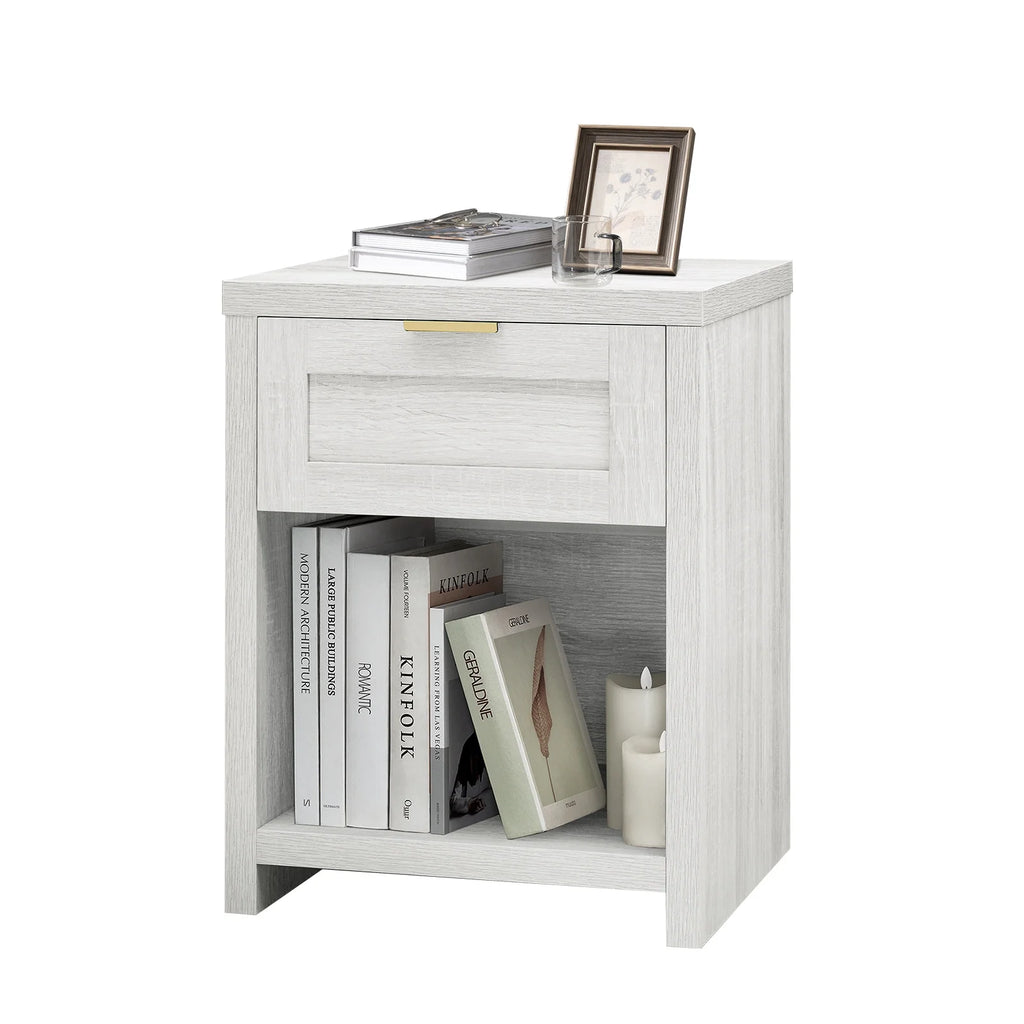 Pale Oak Nightstand with Drawer and Storage Shelf P42250