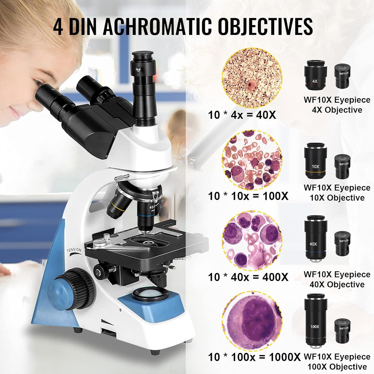 Trinocular Compound Microscope 40X-1000X Magnification LED Light Mechanical Stage Q81272
