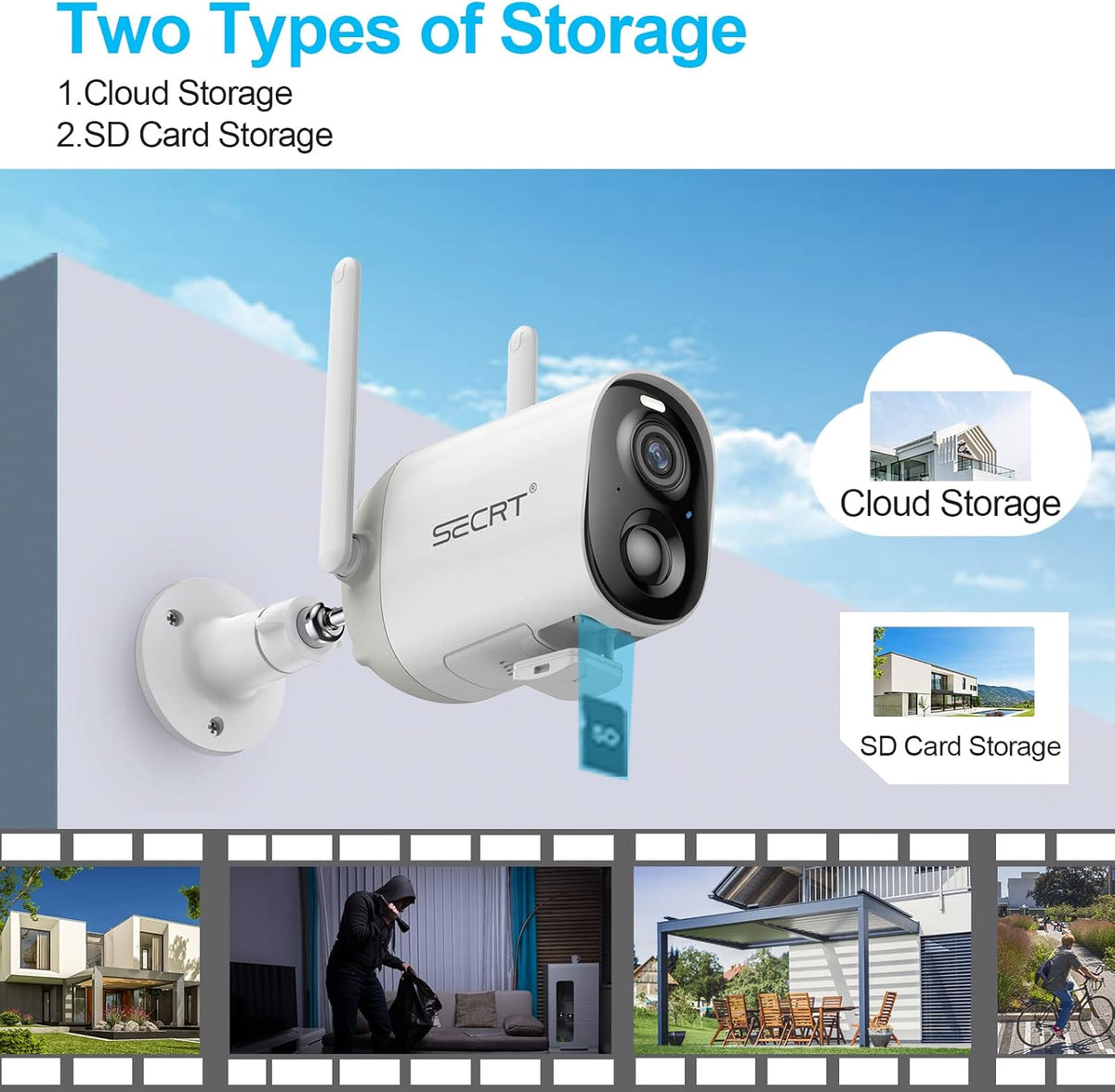 Wireless Outdoor Security Camera, 1080P WiFi, Color Night Vision, Motion Detection, Waterproof W65286