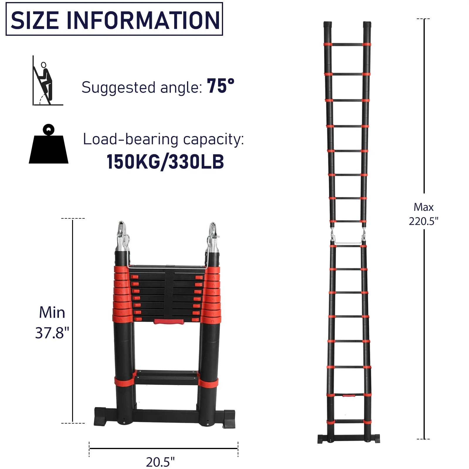 Aluminum Telescoping Extension Ladder, Red Alloy A-Frame Ladder R8227