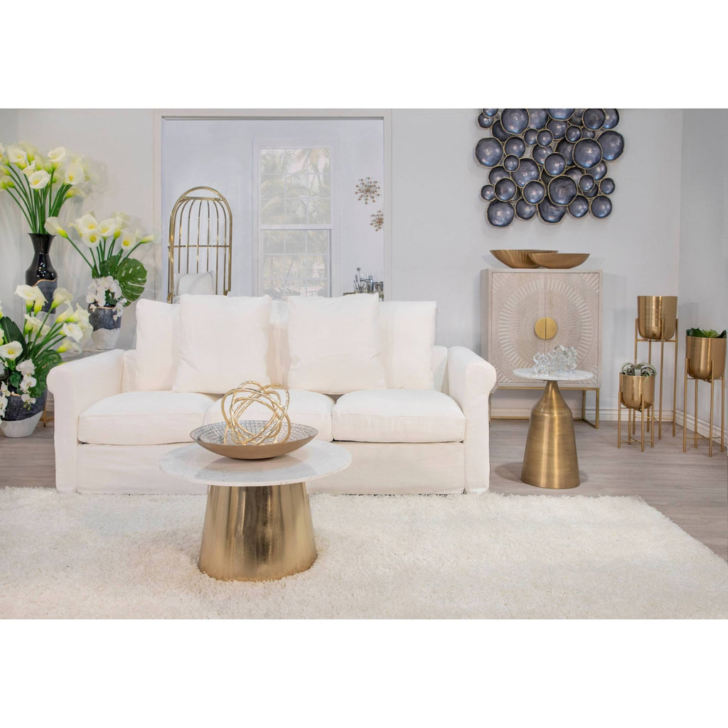White Marble Round Side Table with Inlay W593335