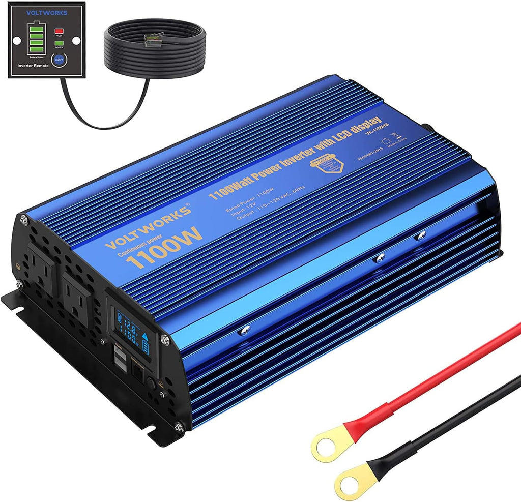 1100 watt DC 12V to AC 120V Modified Sine Wave Inverter with LCD Display Remote Control 2AC Outlets Dual 2.4A USB Ports X956515