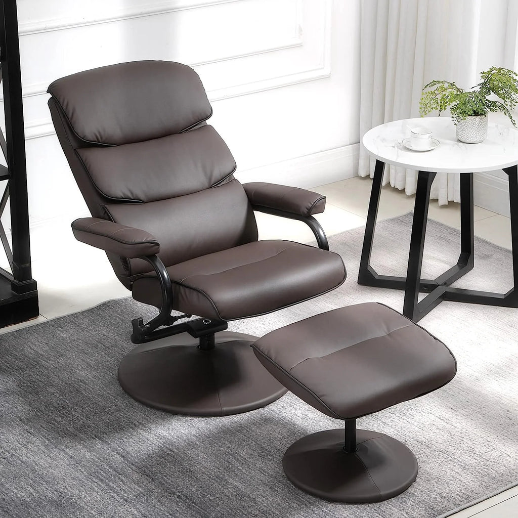 Brown PU Leather Swivel Recliner Chair with Ottoman M267102
