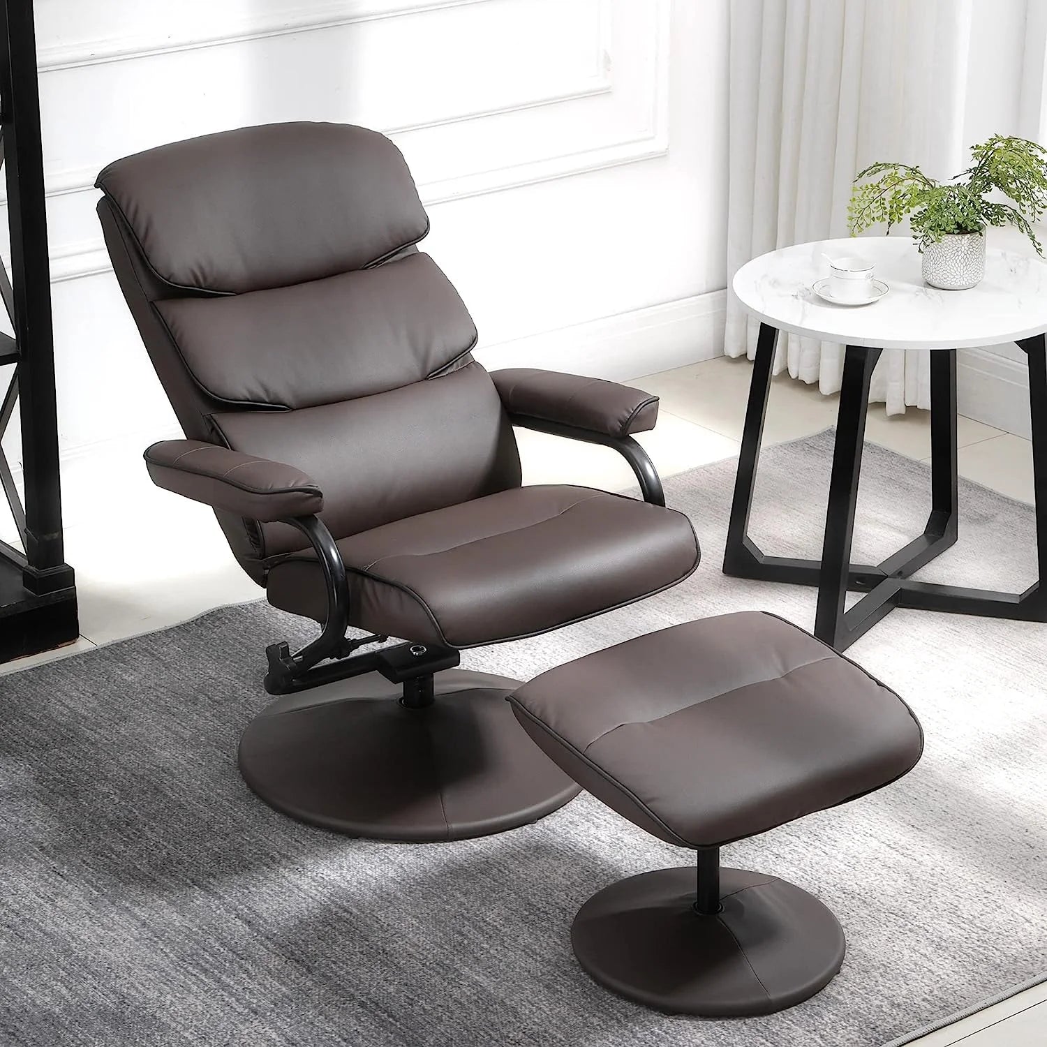 Brown PU Leather Swivel Recliner Chair with Ottoman M267102