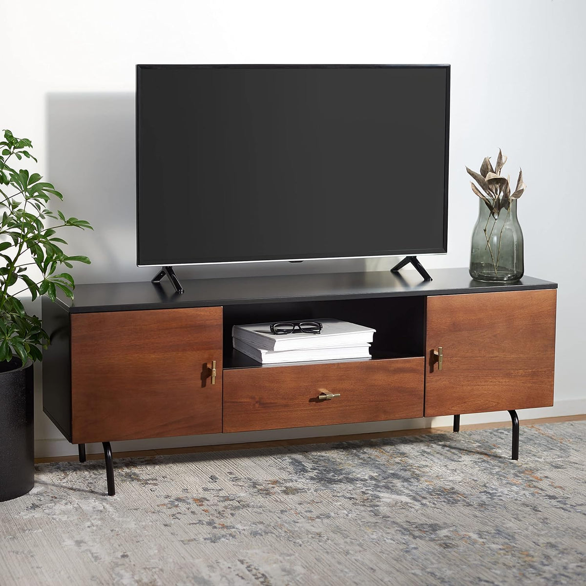 Black/Walnut Media Stand E1041