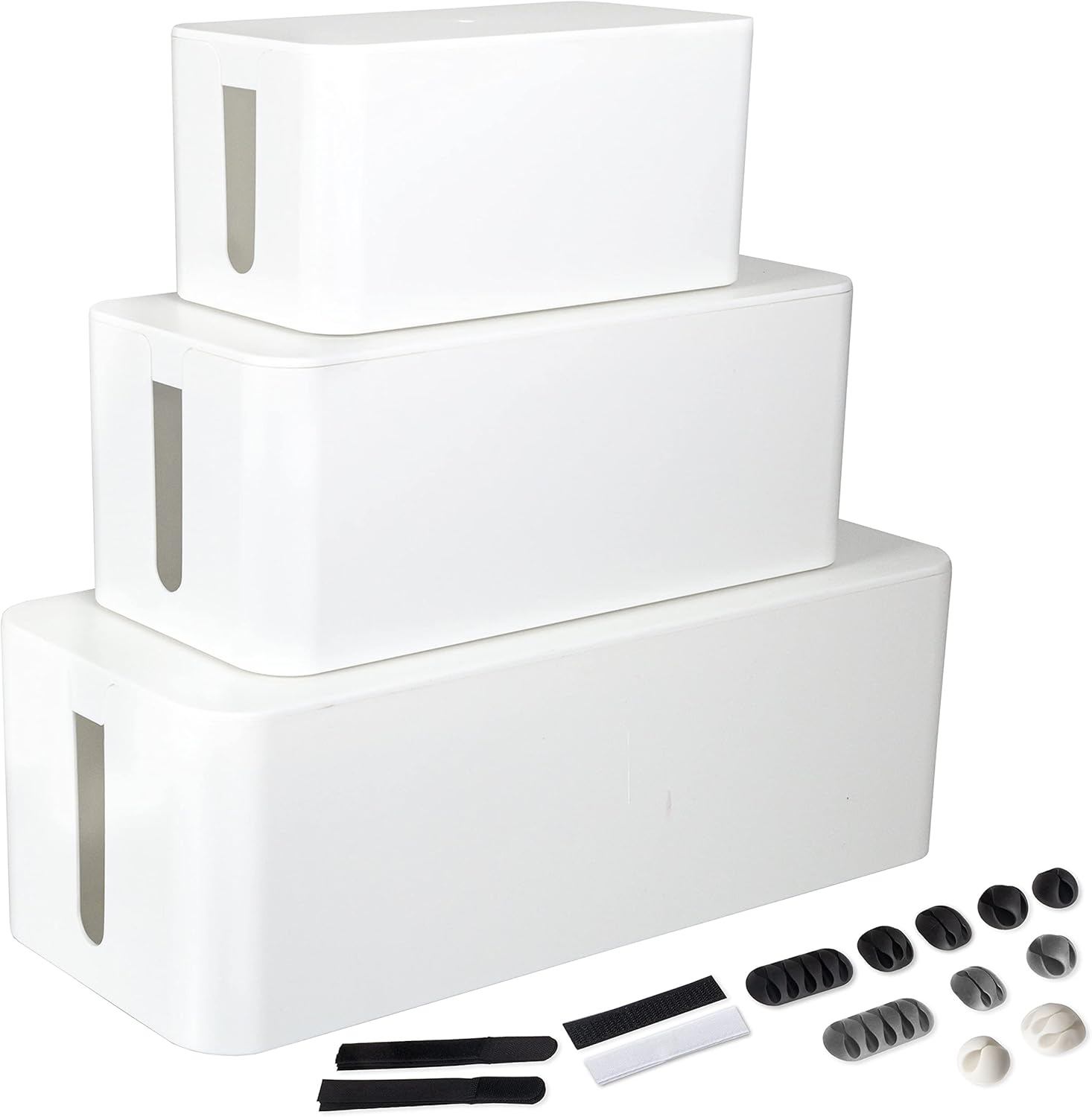White Cord Organizer with Dark Wood Top, 3 Pack M1472