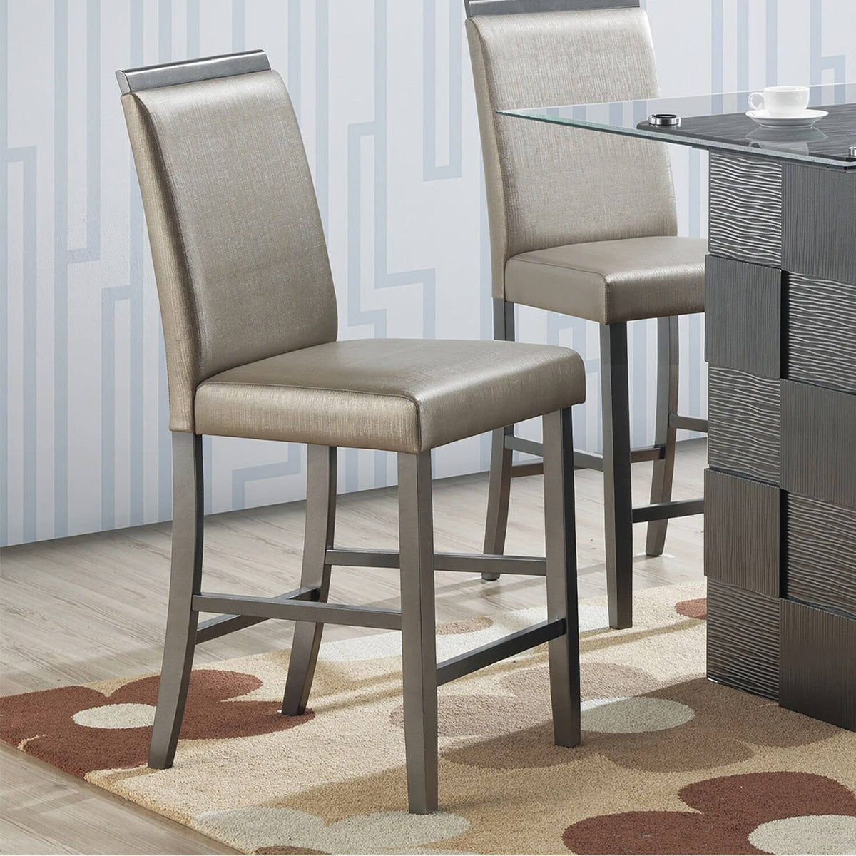 Silver Faux Leather and Wood Counter Height Chairs, Set of 2 R695839