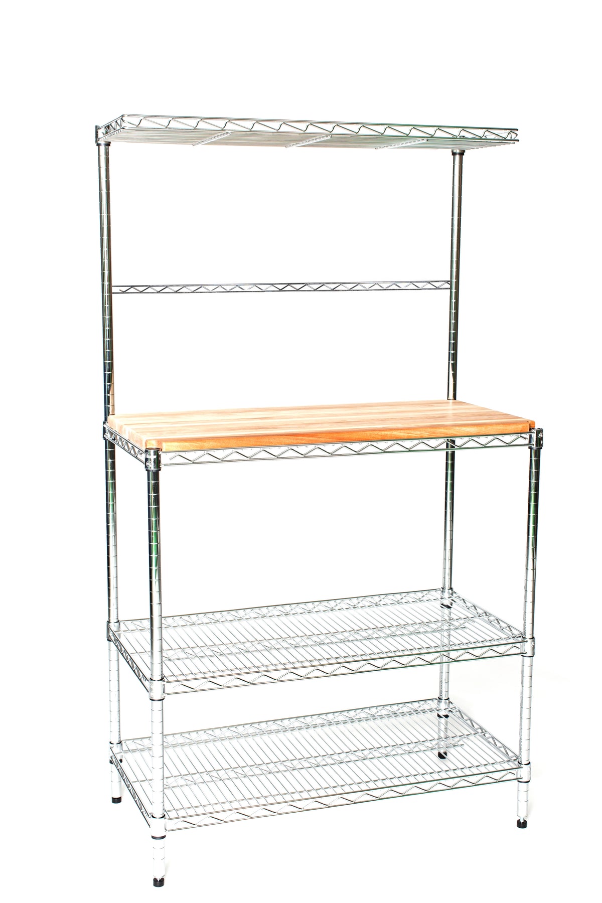 Deluxe Chrome Bakers Rack with Top Shelf & Butcher Block F995571