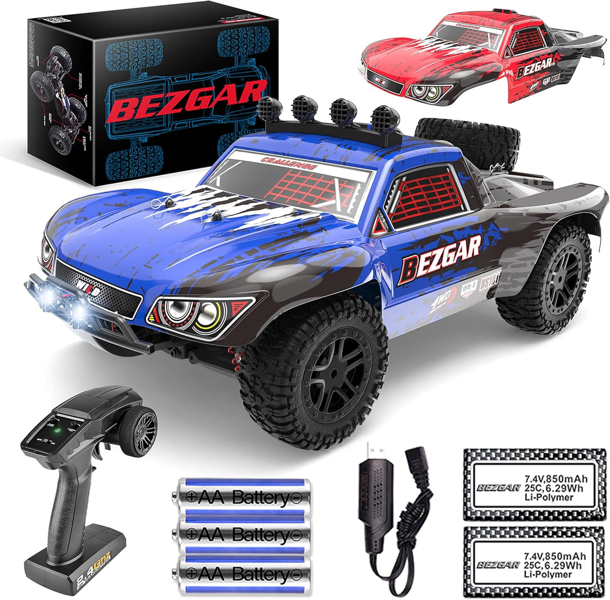 Remote Control Truck 4WD Electric Toy Off Road RC Monster Vehicle Car Crawler with 2 Rechargeable Batteries Y705