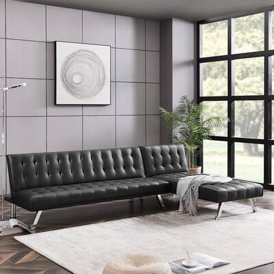 Black Faux Leather Reversible Sleeper Sofa I8487