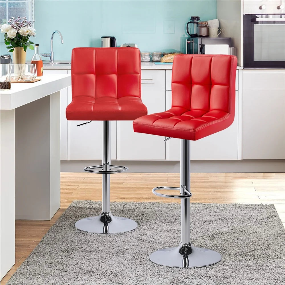 Red Faux Leather Adjustable Swivel Counter Bar Stools, Set of Two H297869