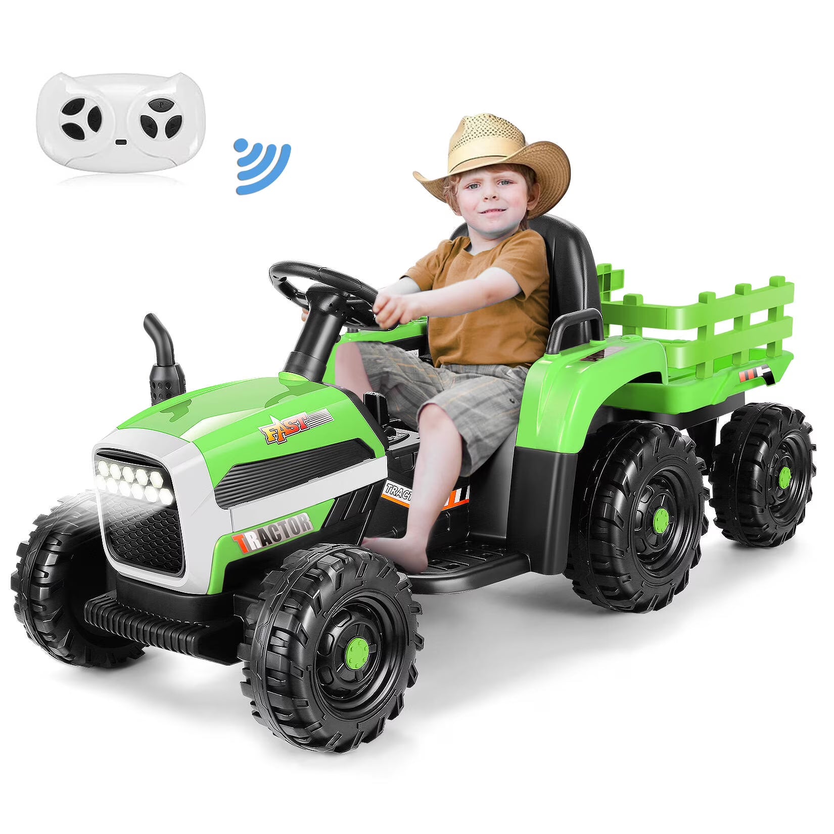 Green 12V 7AH Electric Tractor Ride on Car with Trailer V60924