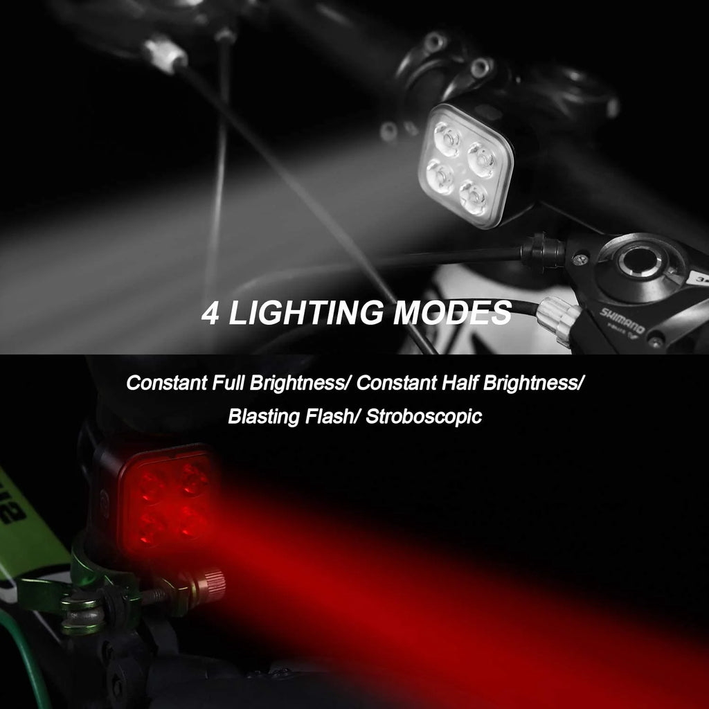 Rechargeable Bike Light Set, LED Bicycle Lights Front and Rear, 4 Light Mode, IPX4 Waterproof, 2 Pack Black X10623