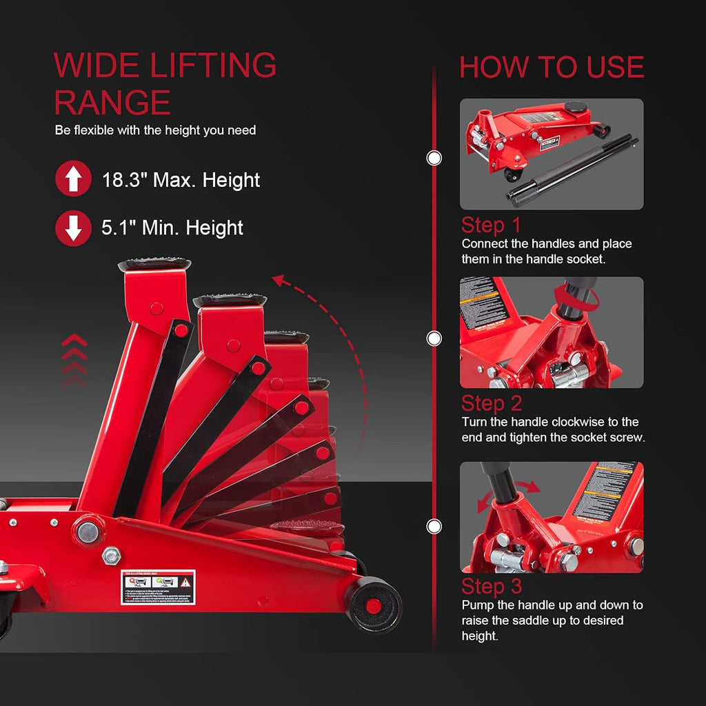 3 Ton Hydraulic Steel Floor Jack with Dual Piston Quick Lift Pump X31057
