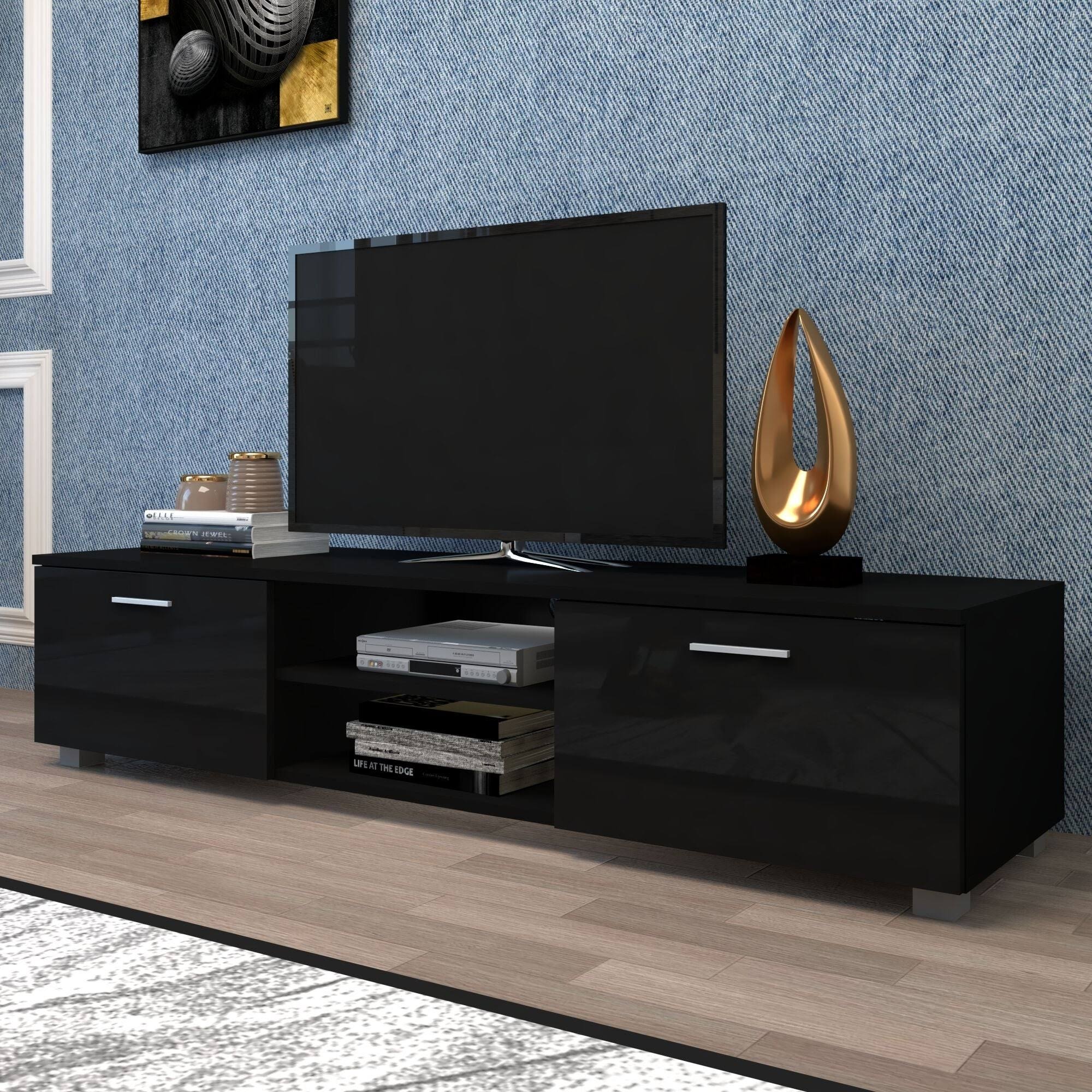 Black TV Stand with 2 Storage Cabinet U663922
