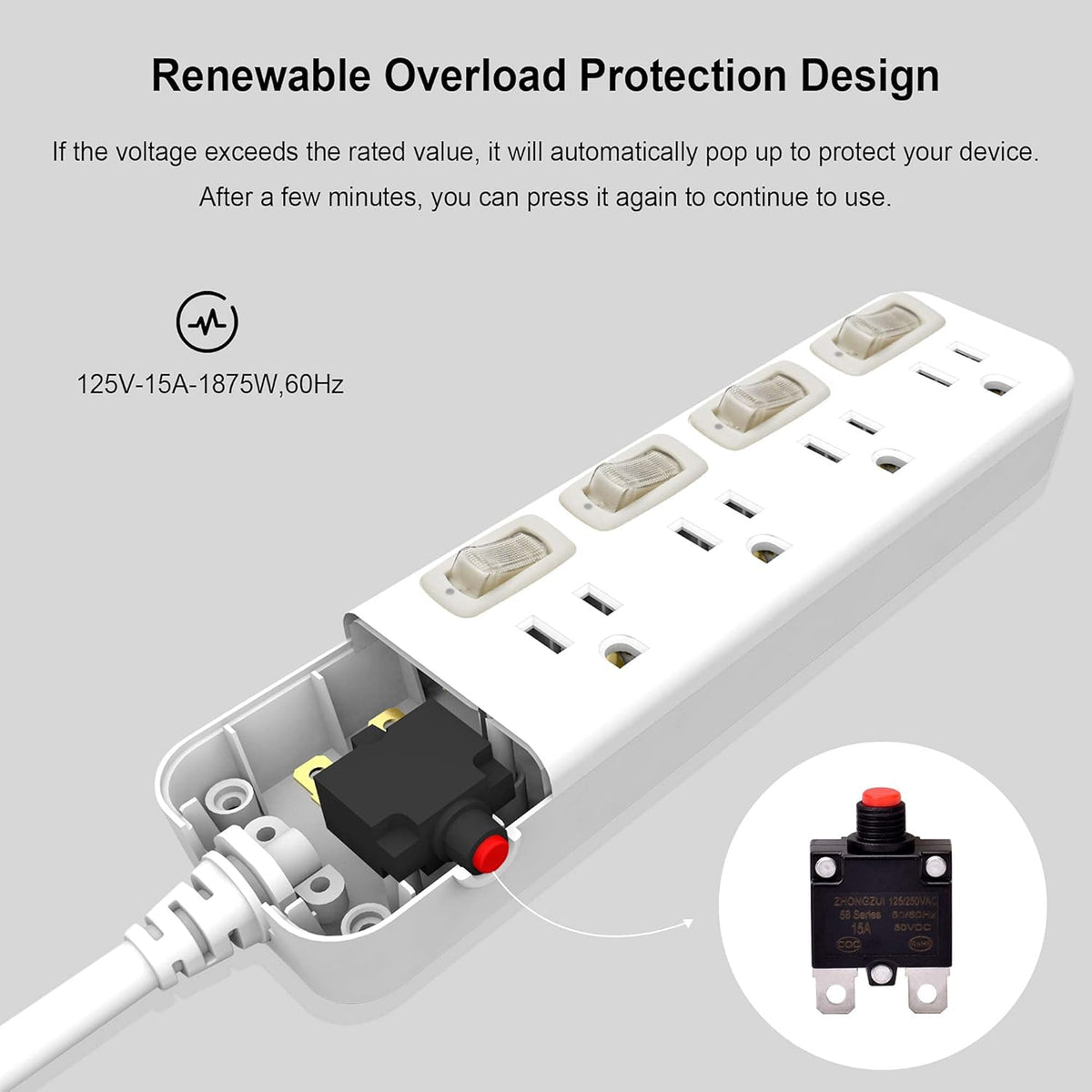 6 ft White Power Strip Surge Protector, 4 Outlets, Pack of 2 L446715