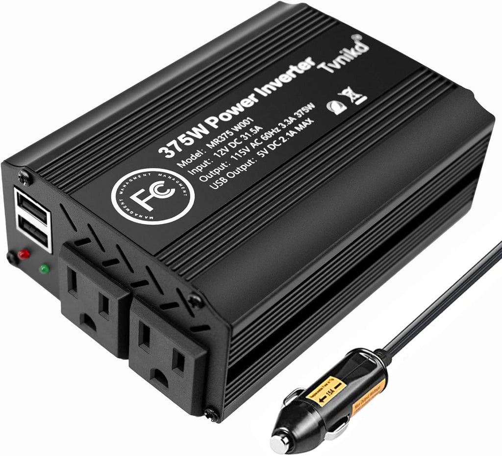 Car Power Inverter 375 W / Peak 750 W 12 V to 110 V DC to AC Power Converter with 2 AC & 2 USB Port Y5429