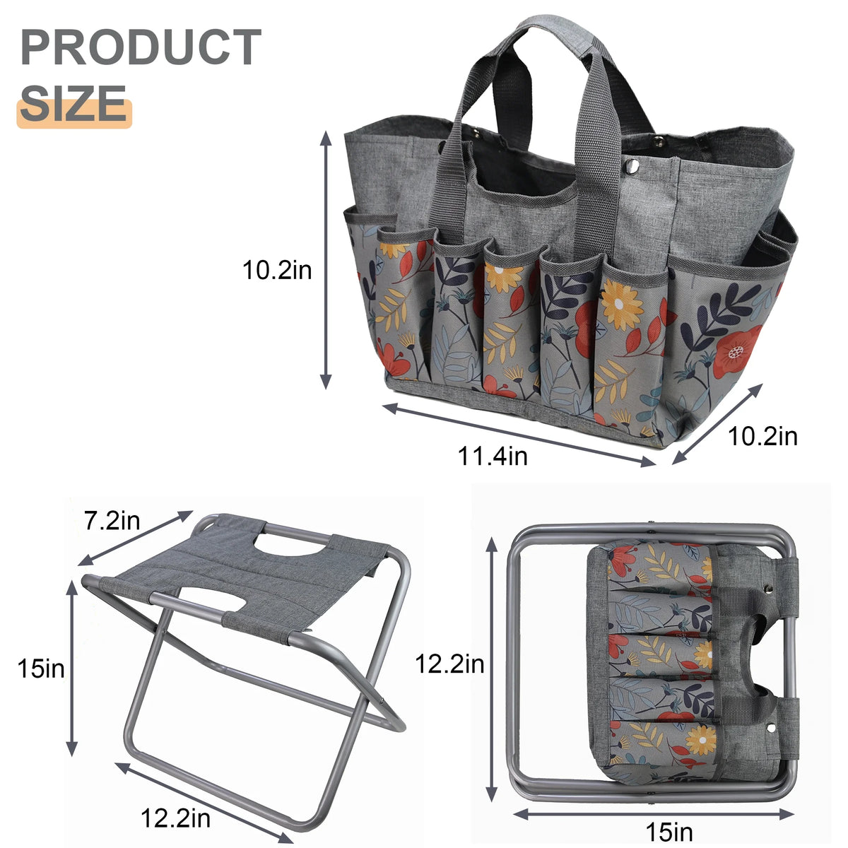 Folding Gardening Stool with Detachable Storage Tote Bag G2688