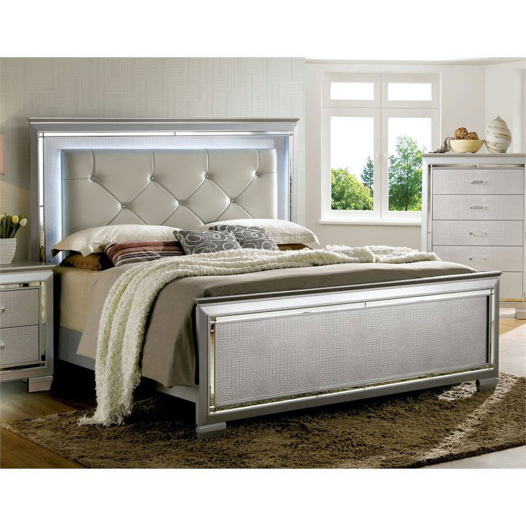 King Faux Leather LED Panel Bed P332