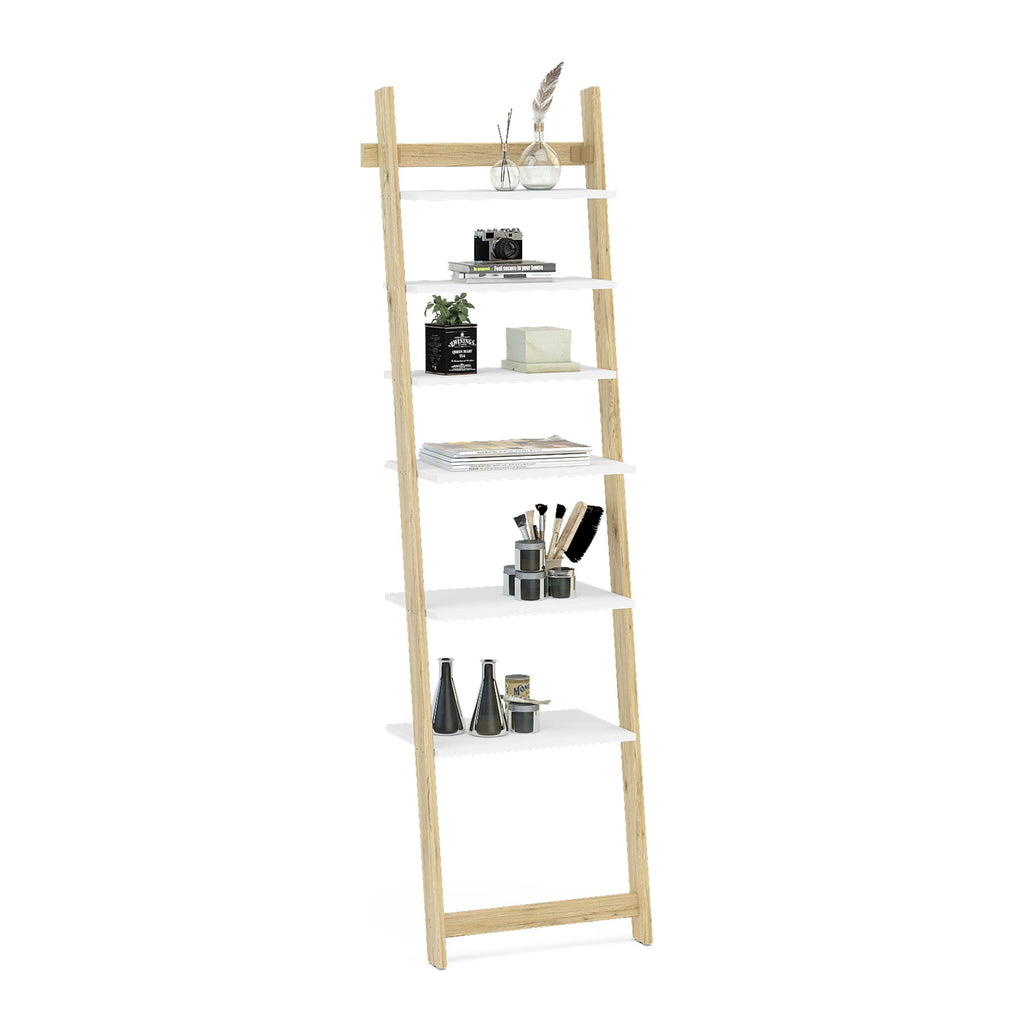 White Pine 6 Shelves Ladder Bookcase O83659