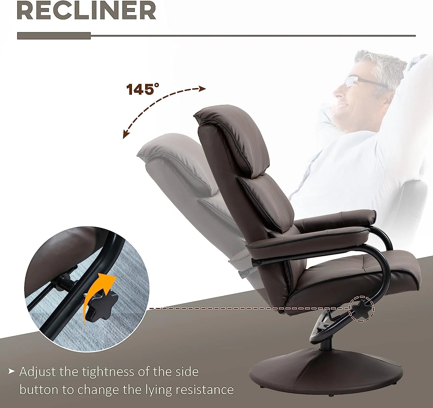 Brown PU Leather Swivel Recliner Chair with Ottoman M267102