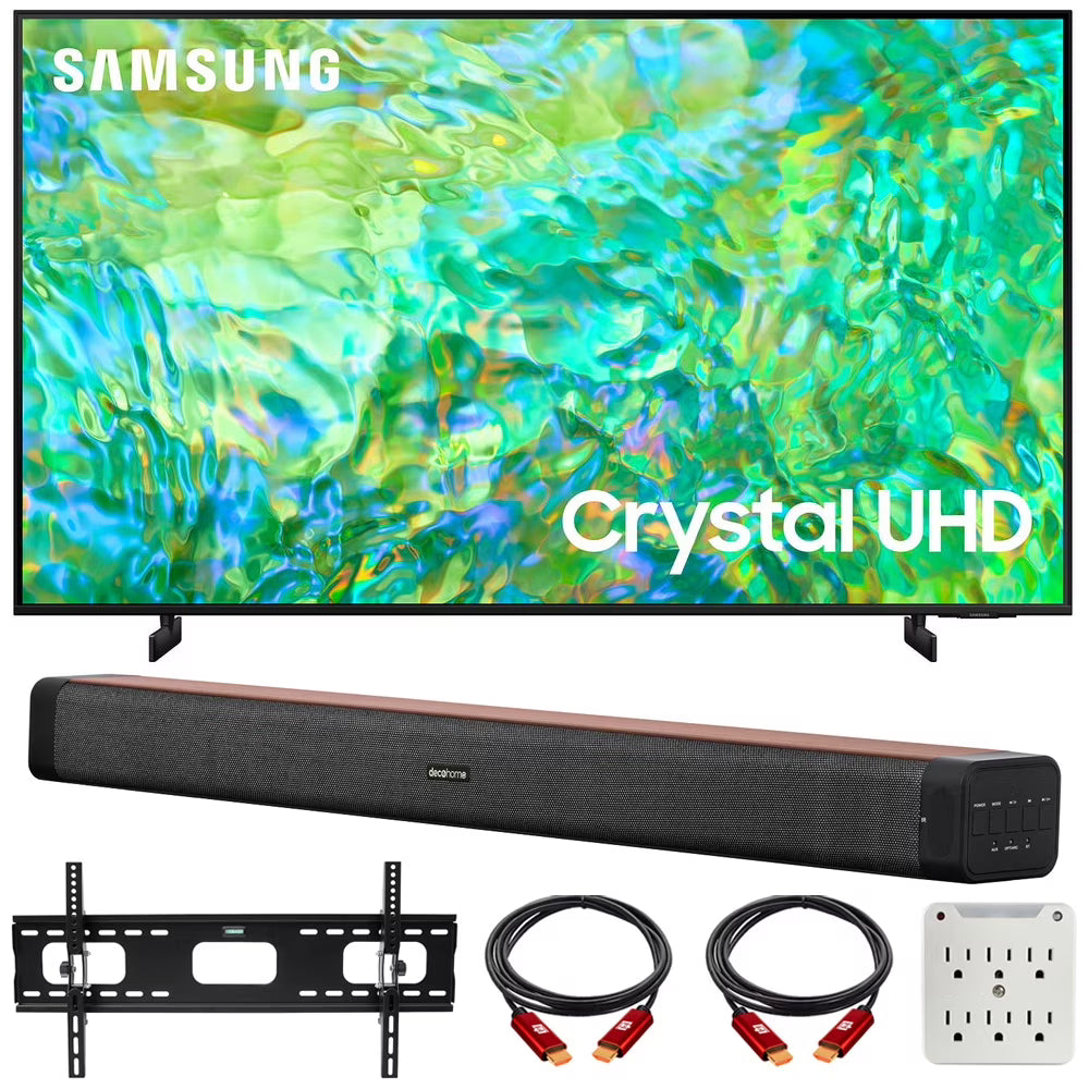 50 inch Crystal UHD 4K Smart TV Bundle with 60W 2.0 Channel Soundbar, TV Wall Mount Bracket and 6-Outlet Surge Adapter T7911