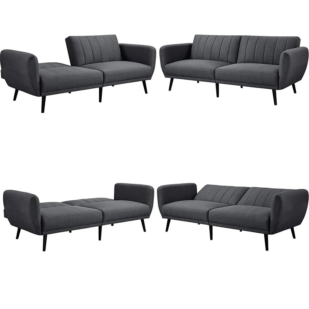 Dark Grey Linen Upholstered Sofa Bed with Wooden Legs M368