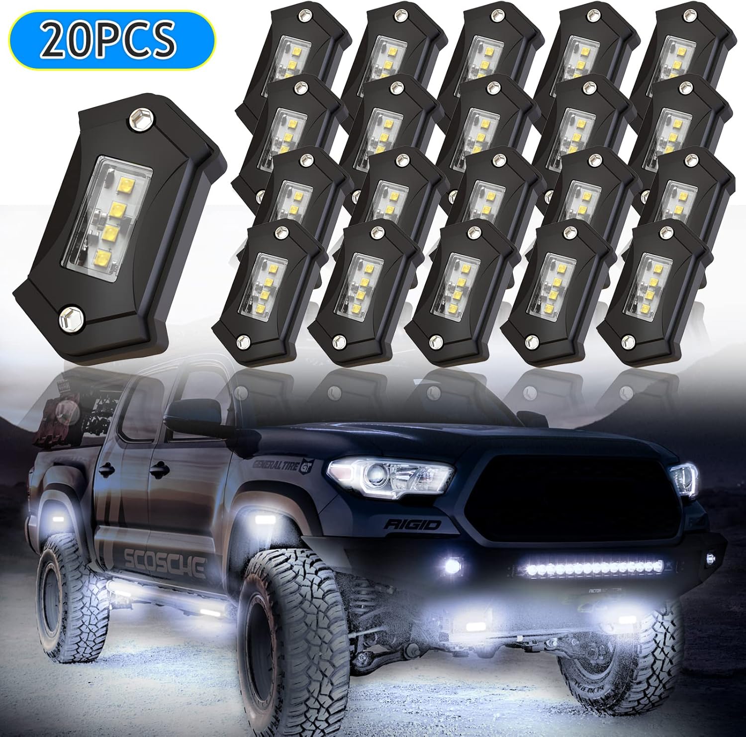 White LED Rock Lights 20PCS Kit Exterior Shockproof Waterproof High Power Lamp X971