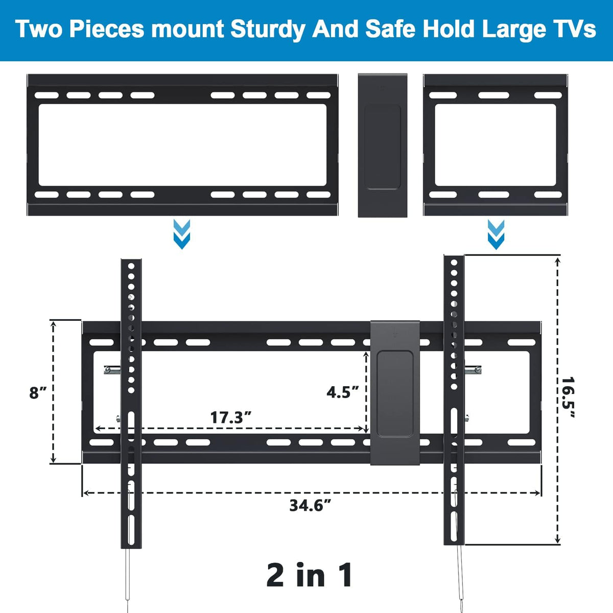 Tilt TV Wall Mount Bracket for 40-90 Inches LED, Plasma Flat Screen Curved TVs, VESA 600x400mm, Loading Capacity 165 lbs, Low Profile, Pack of 2 W109