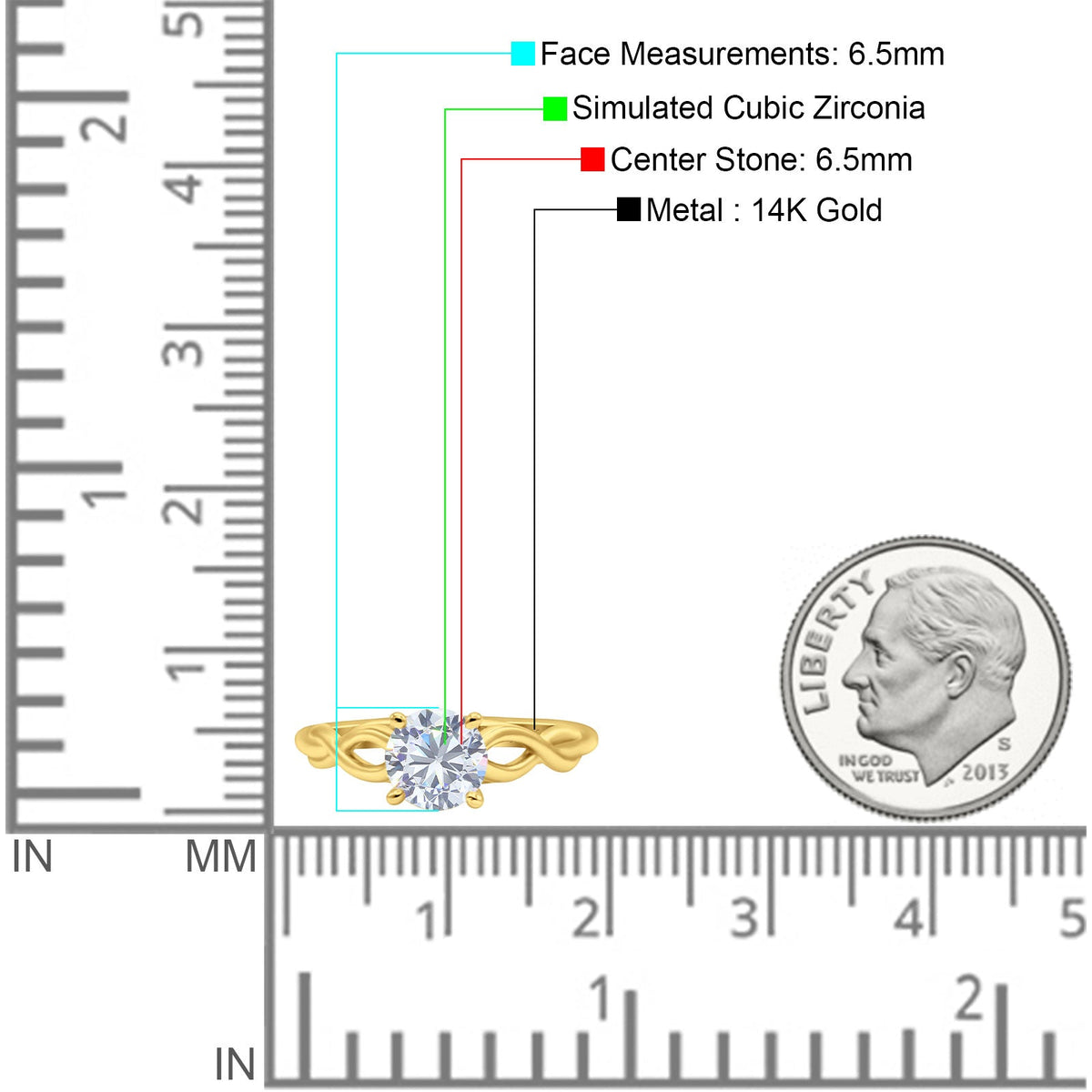 14K Gold Round Solitaire Celtic Ring Size 6 O97666