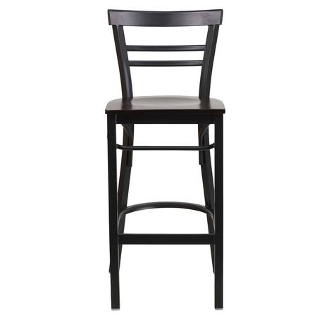 Black Ladder Back Metal Barstool with Walnut Wood Seat D195816