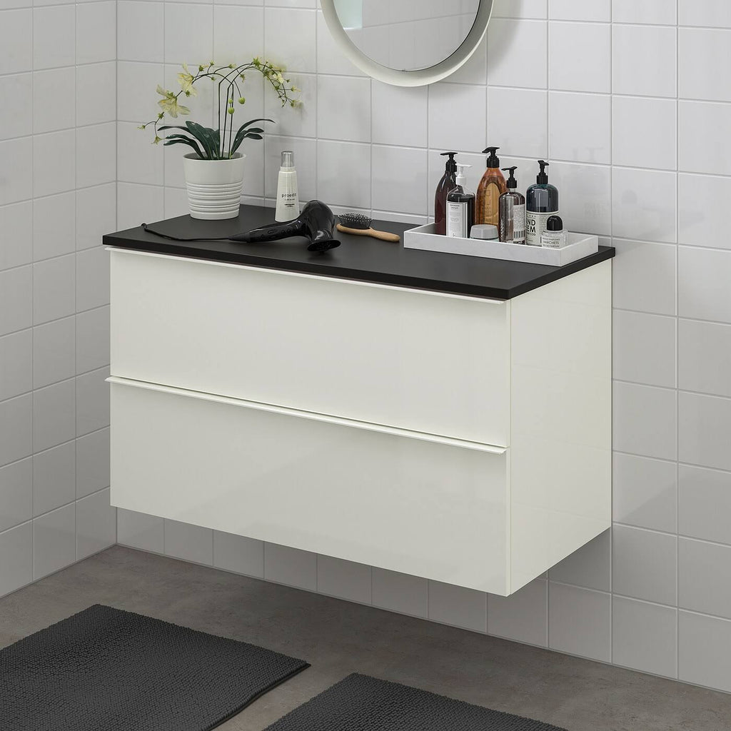 High Gloss White Sink Cabinet with 2 Drawers R27356