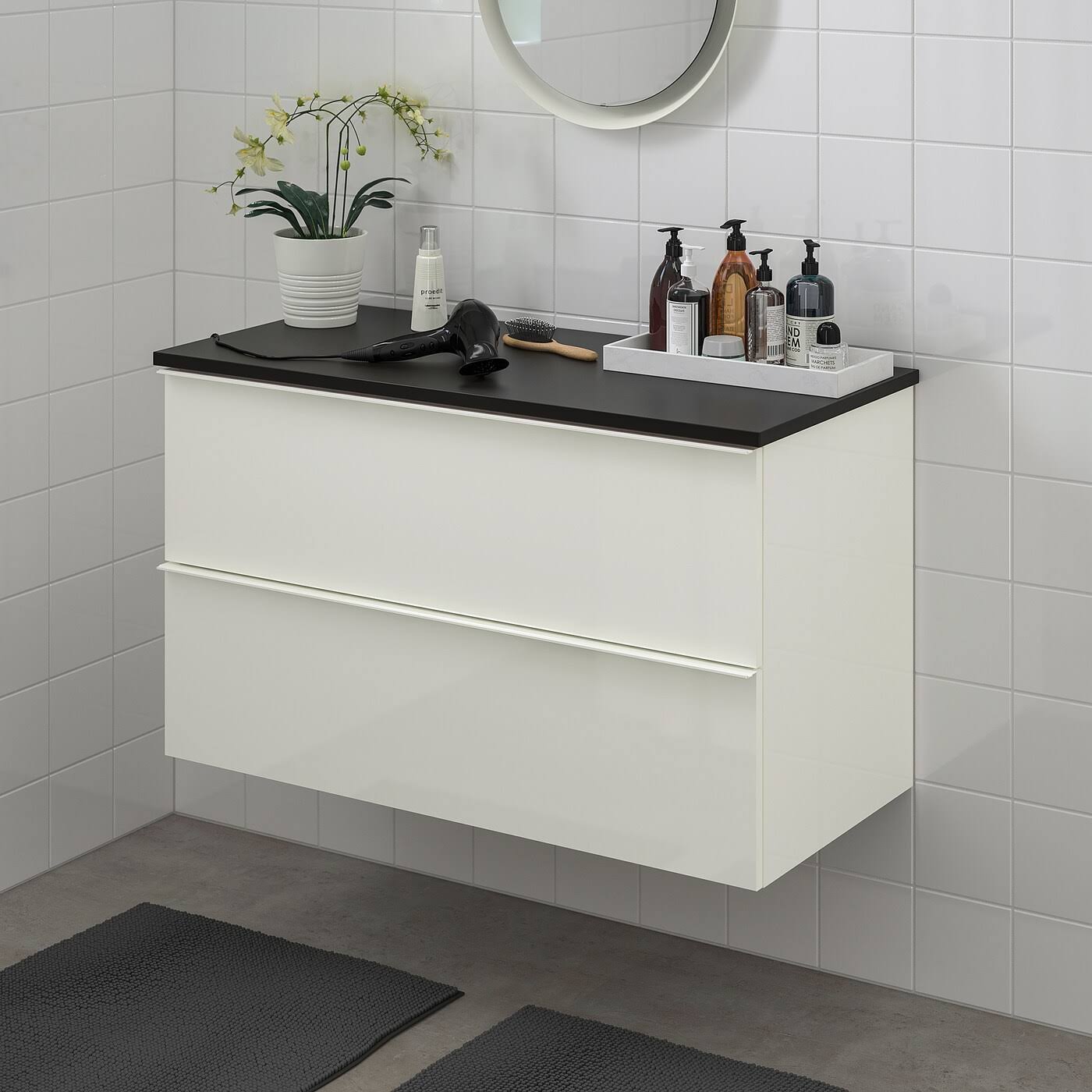 High Gloss White Sink Cabinet with 2 Drawers R27356