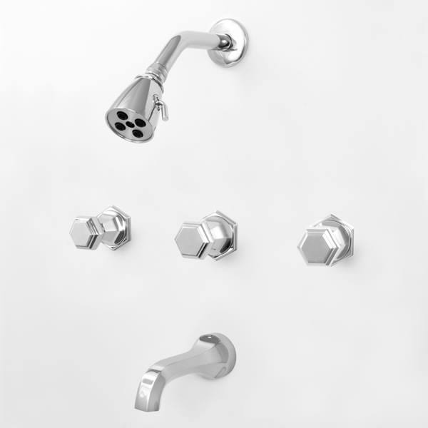 Three Valve Tub & Shower Set with Handles Antique Brass E95624