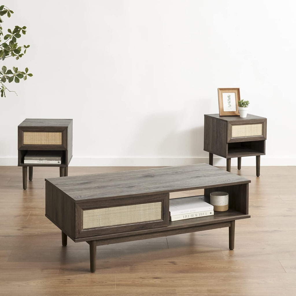 Rattan Cane Coffee Table with Sliding Doors J3884