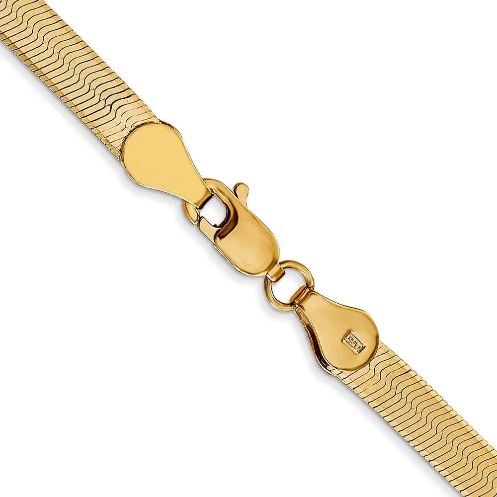 14K Yellow Gold 4mm Herringbone Chain Necklace 18inch L397