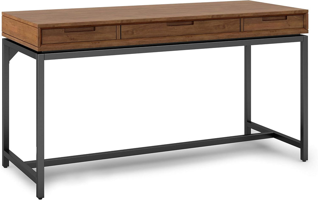 Walnut Brown Solid Wood and Metal 72 inch Wide Desk with 2 Drawers I749