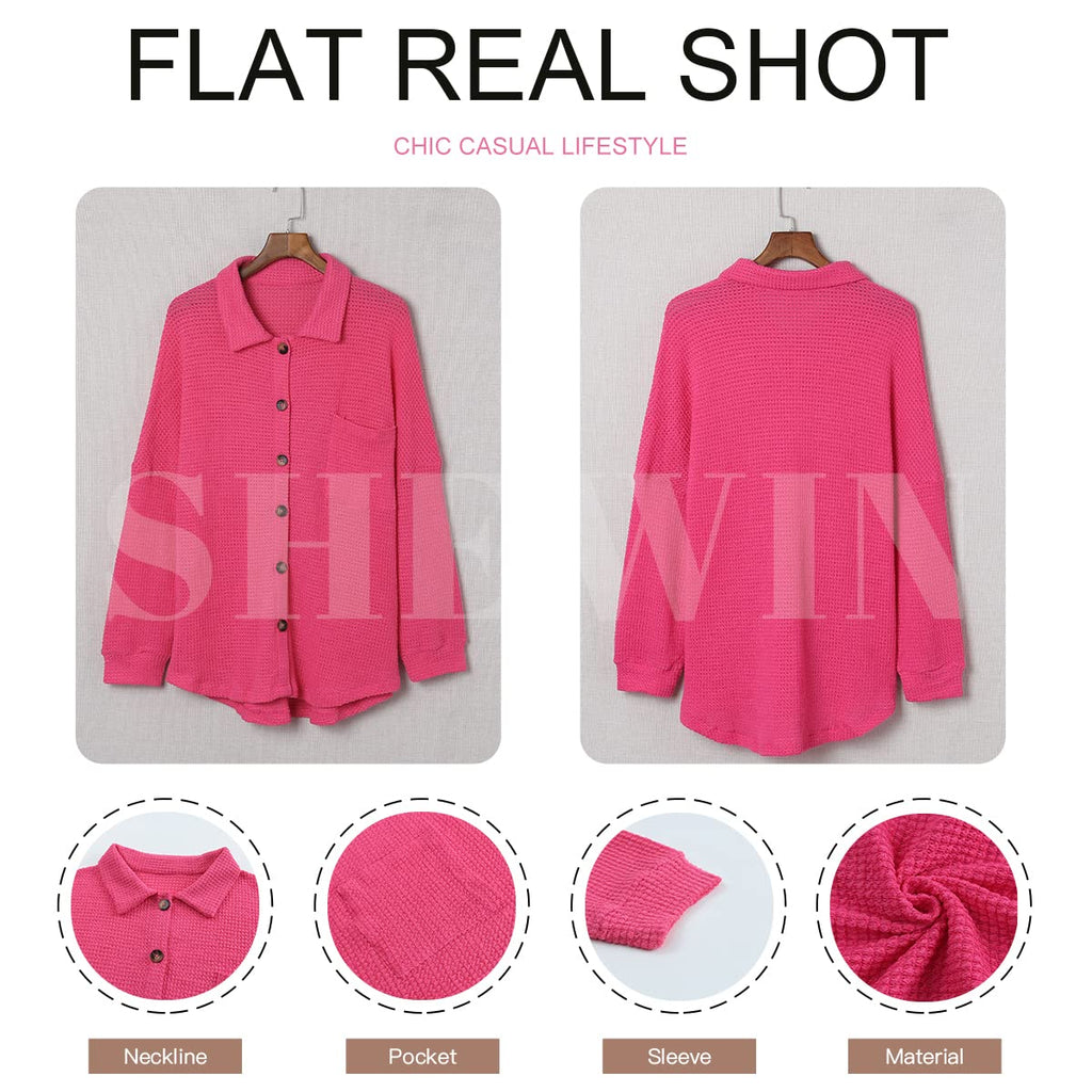 Pink Oversized Waffle Knit Shacket U35987