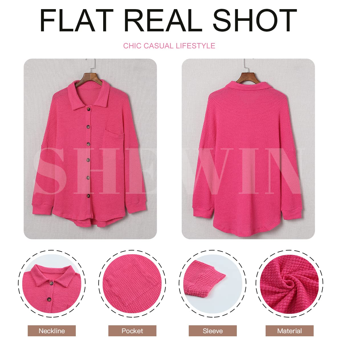 Pink Oversized Waffle Knit Shacket U35987