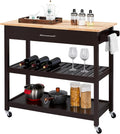 Espresso 3 Tier Rolling Kitchen Cart with Storage Drawer and Shelves Q4147