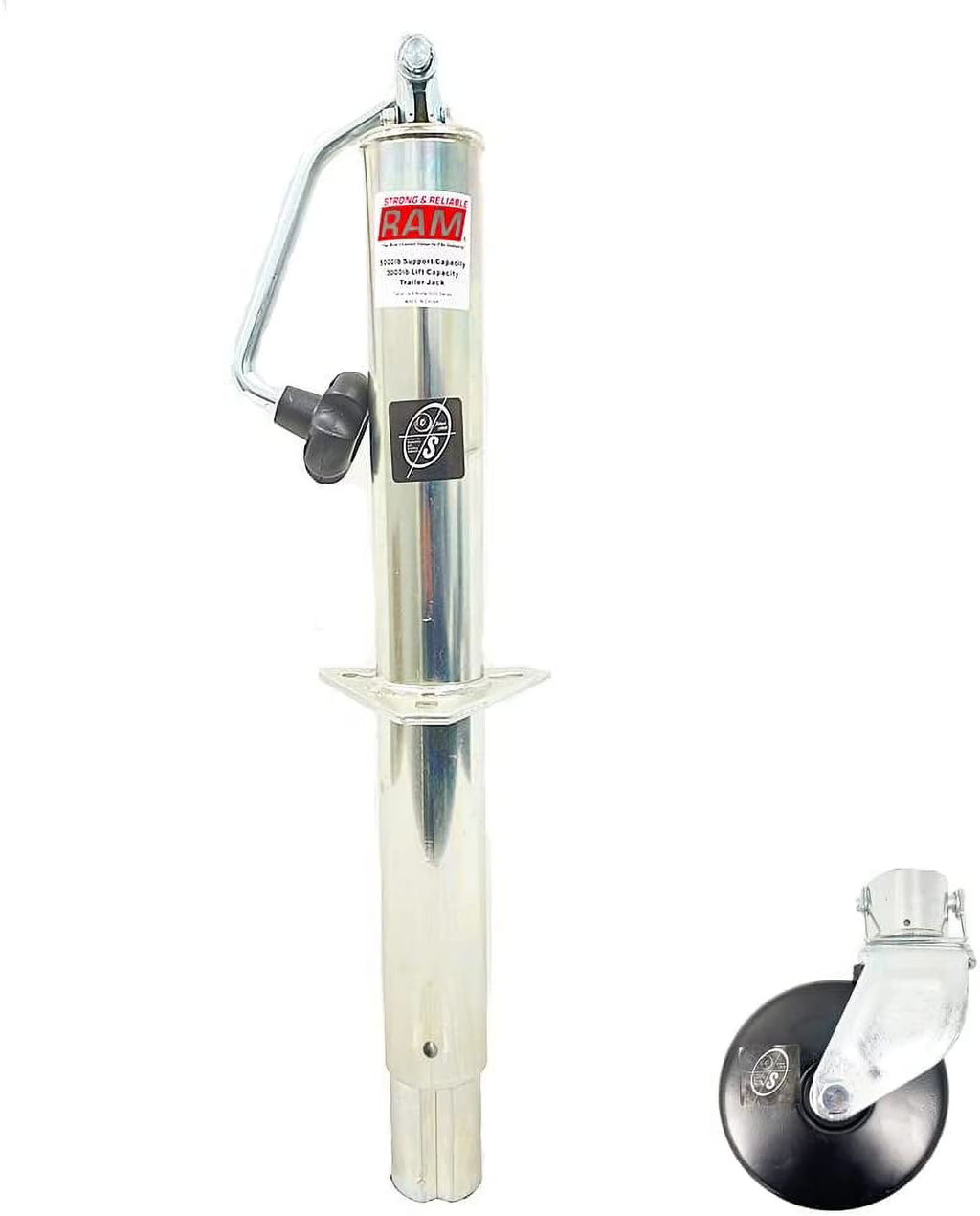 Zinc A-Frame Trailer Jack with 6" Steel Caster Wheel O115337