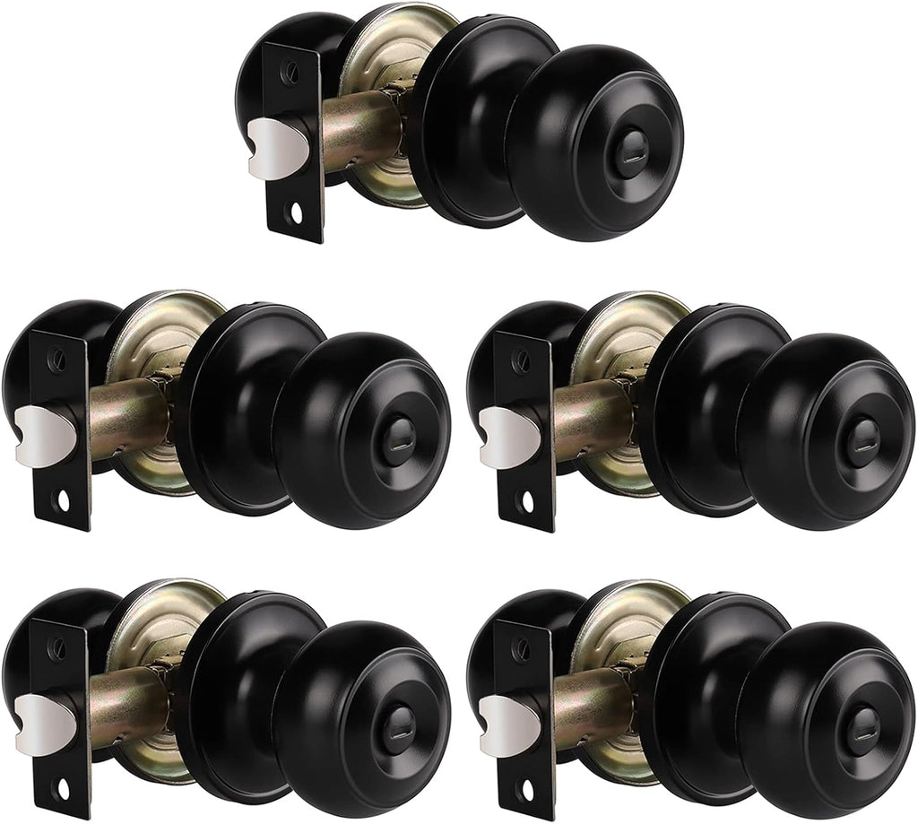 Black Matte Privacy Door Knobs, Thumb Turn Locking, 10 Pack E390